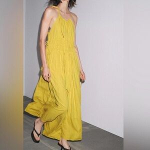 🔥🔥zara yellow zw collection linen dress
